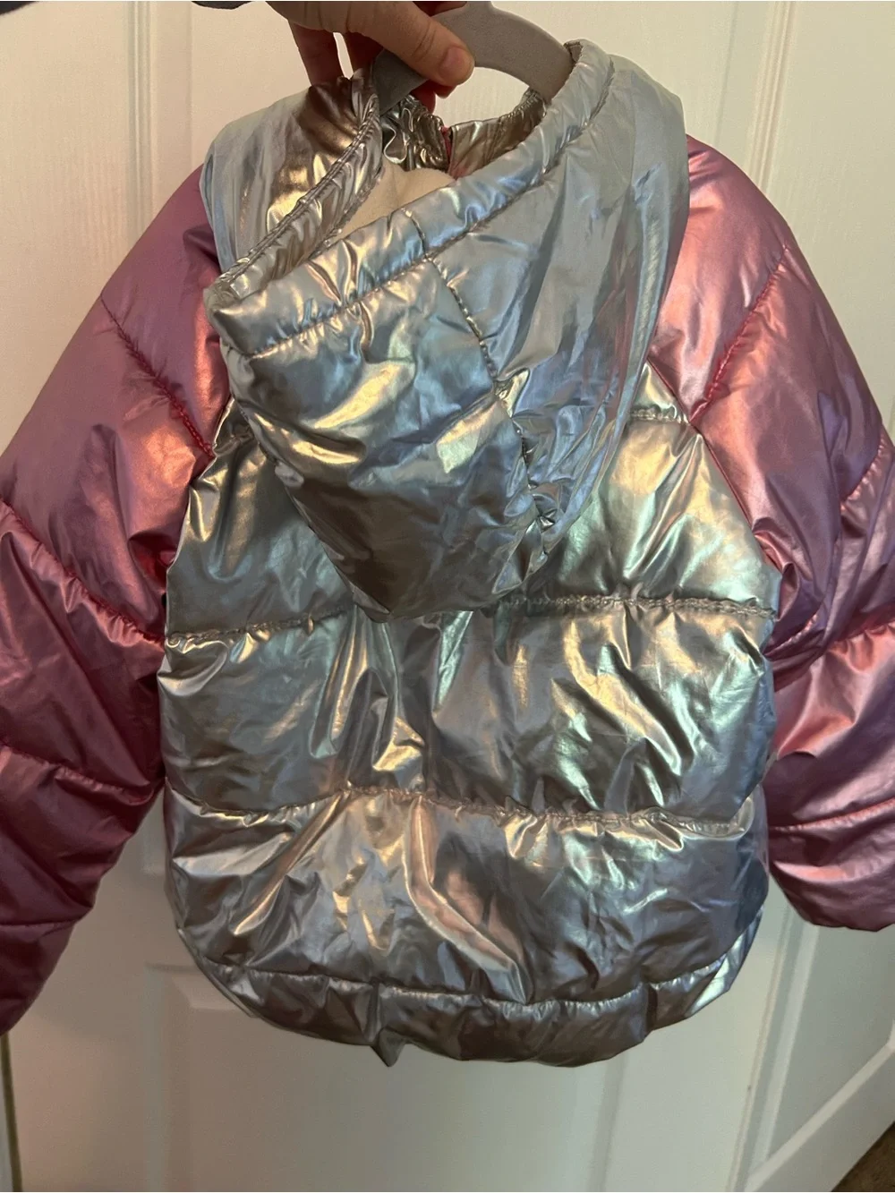 Old Navy Silver and Metallic Pink Puffer jacket